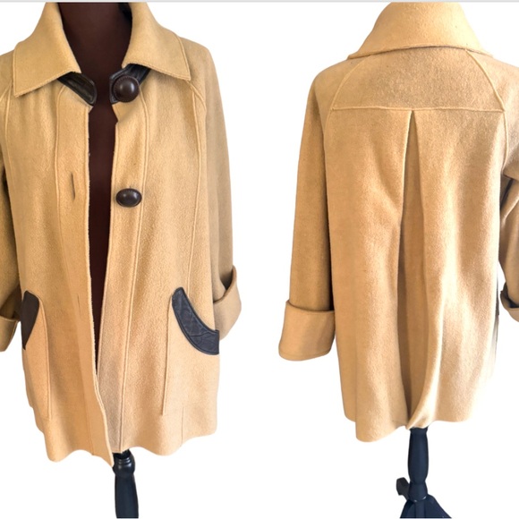 Fall Coat, Wool Jacket, Jones New New York Signature Cape Coat, Leather Trim - Picture 1 of 16